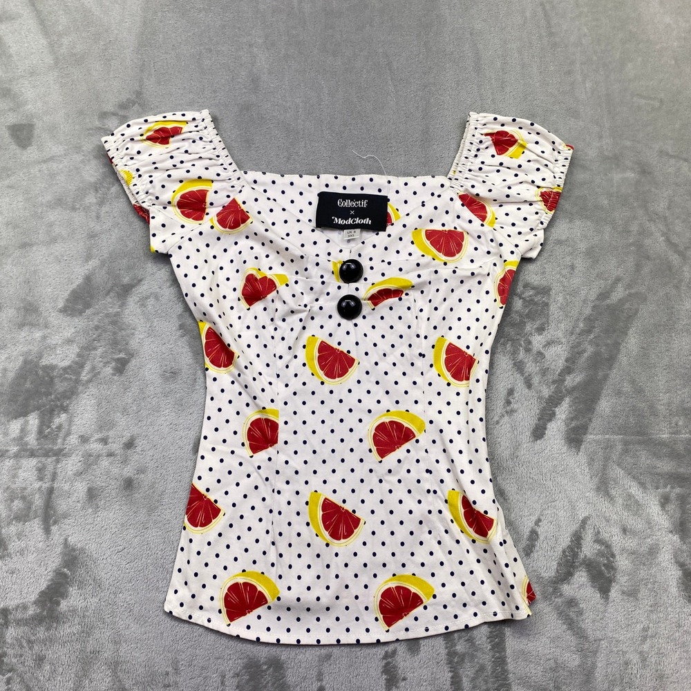 Collectif x ModCloth Tickle Me Picnic Watermelon Grapefruit Retro Top XXS‎